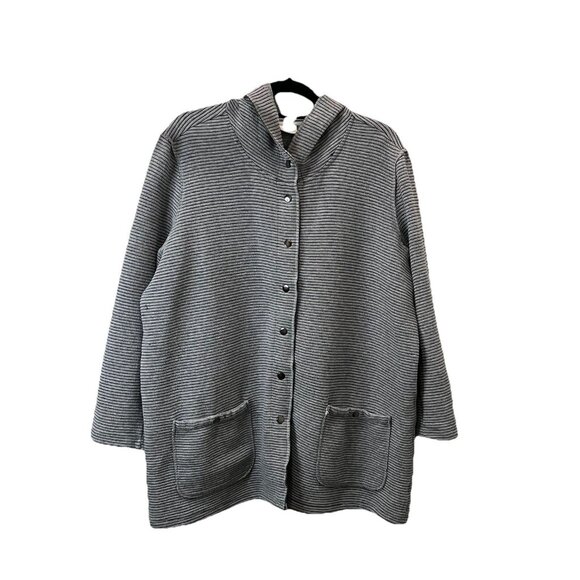 Westbound Gray Ribbed Snap Button Hooded Long Sleeve Jacket Womens Size XL - Picture 1 of 9